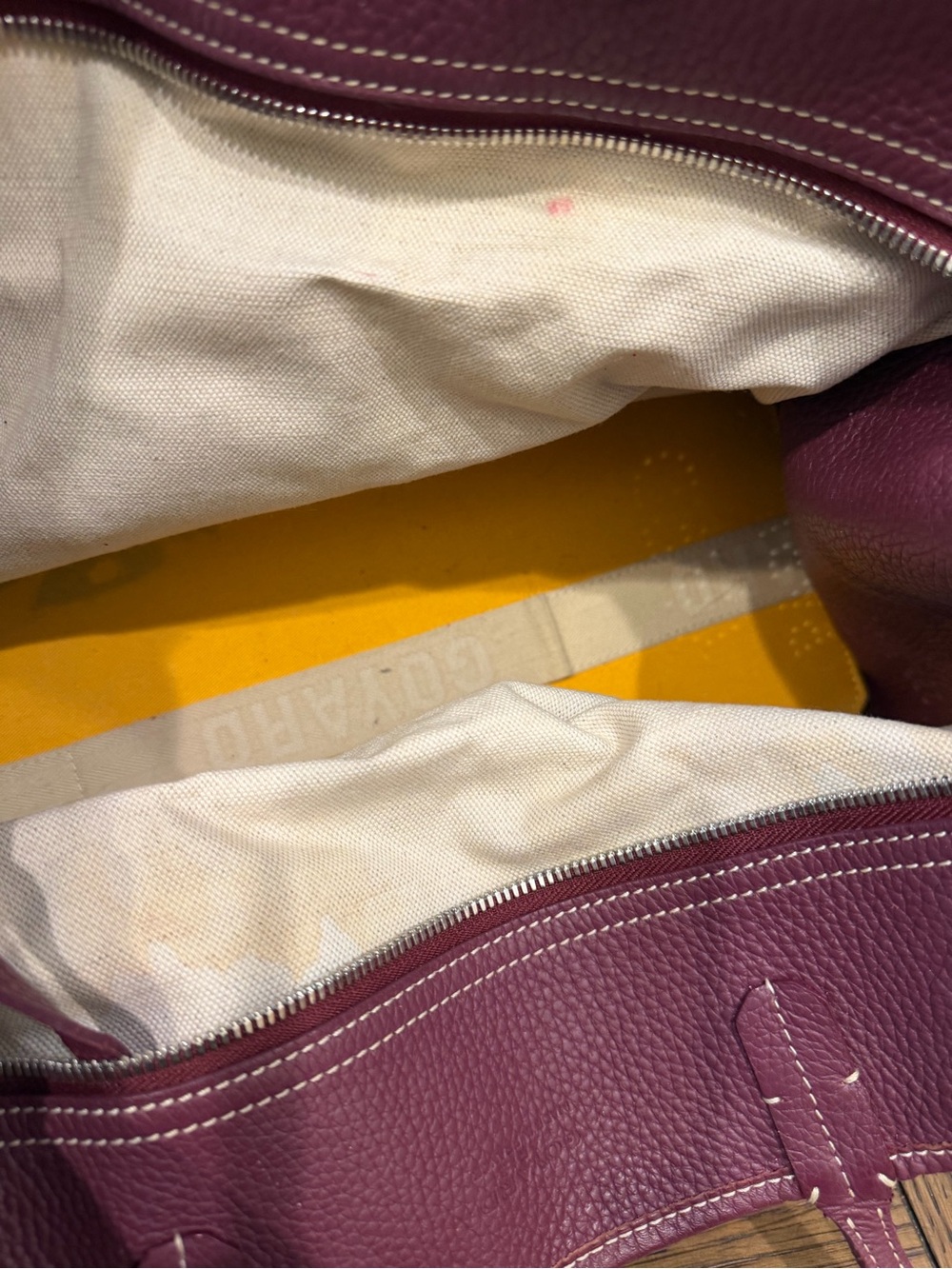Goyard Monogram Pattern Burgundy Tote with Gold Stripe - Picture 6 of 7